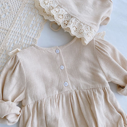 Cotton Romper With Eyelet Peter Pan Collar