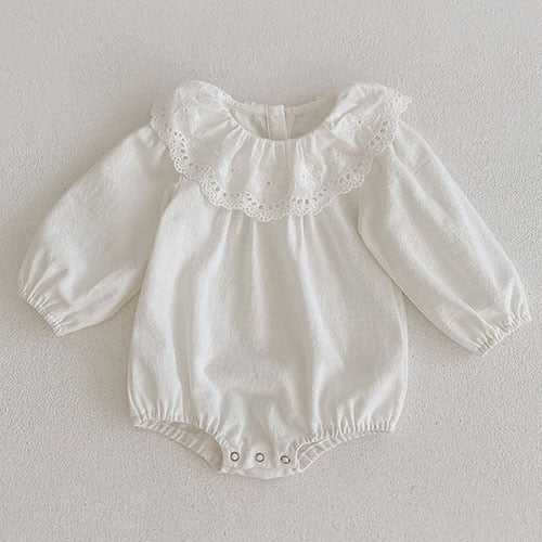 Cotton Romper With Eyelet Peter Pan Collar