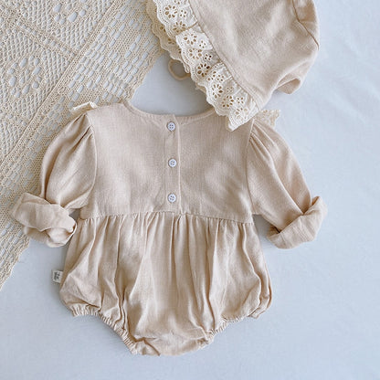 Cotton Romper With Eyelet Peter Pan Collar