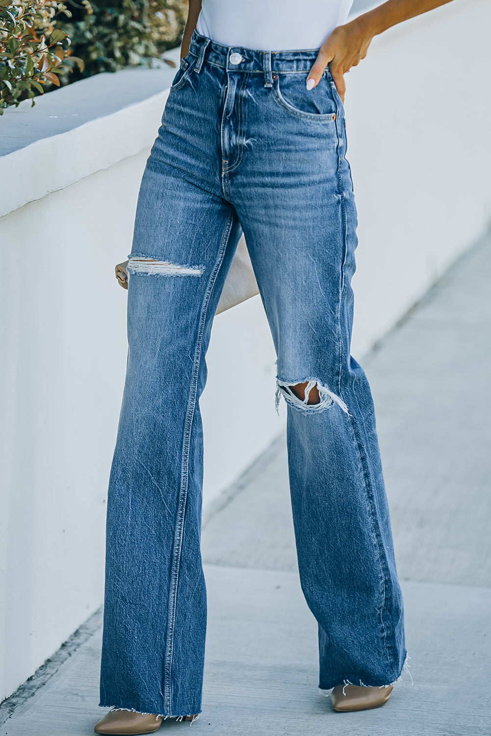 Sarah High-Rise Distressed Raw Hem Jeans - Unbroken Badass