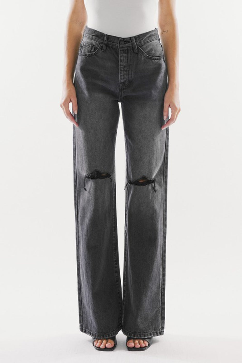 Simone High Waist Distressed Knee Jeans - Unbroken Badass